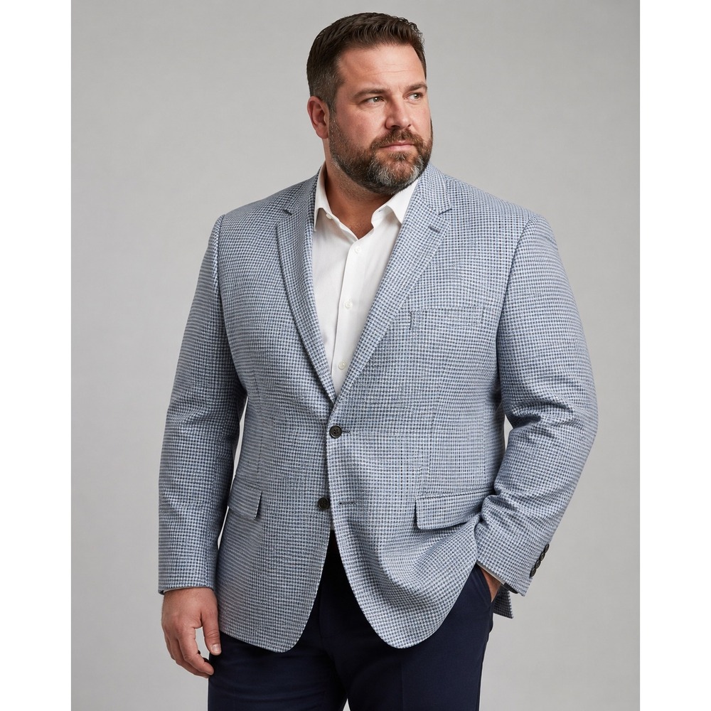 Ralph Lauren Mens 54L Blue Grey Wool Check Sport Coat Blazer Natural Stretch
